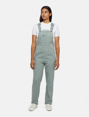 Overalls γυναικεια Dickies Denim Classic Hickory Stripe Bib πρασινο | 348560854