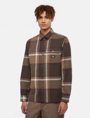 πουκαμισα ανδρικα Dickies Nimmons Long Sleeve σοκολάτα | 85548610