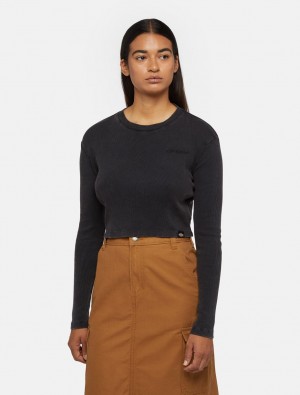 μπλουζακια γυναικεια Dickies Plentywood Long-Sleeve μαυρα | 563435912